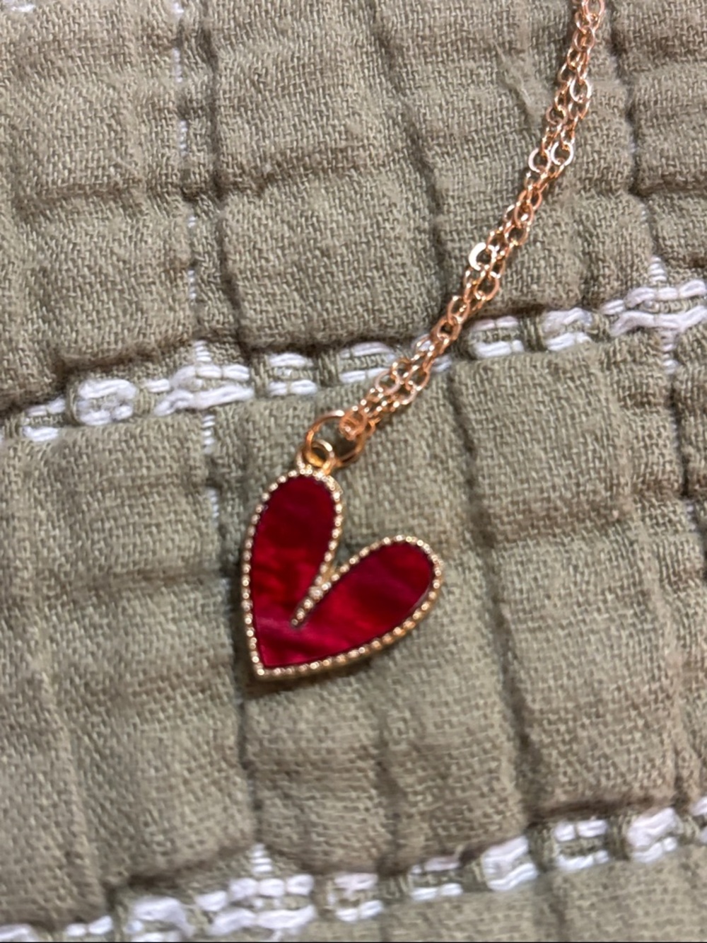 Rose Gold tone Heart Pendant Necklace with Red Enamel